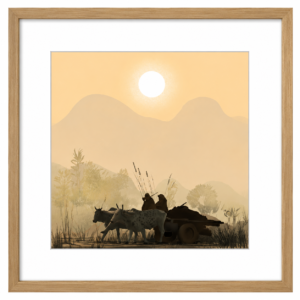 Rustic Countryside Bullock Cart Framed Wall Art