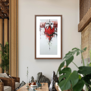 "Crimson Reflection” Abstract Boat Wall Art